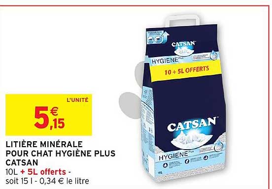 LITIÈRE MINÉRALE POUR CHAT HYGIÈNE PLUS CATSAN