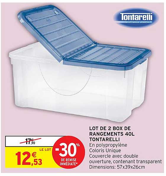 LOT DE 2 BOX DE RANGEMENTS 40L TONTARELLI