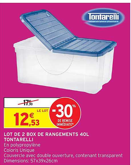 LOT DE 2 BOX DE RANGEMENTS 40L TONTARELLI