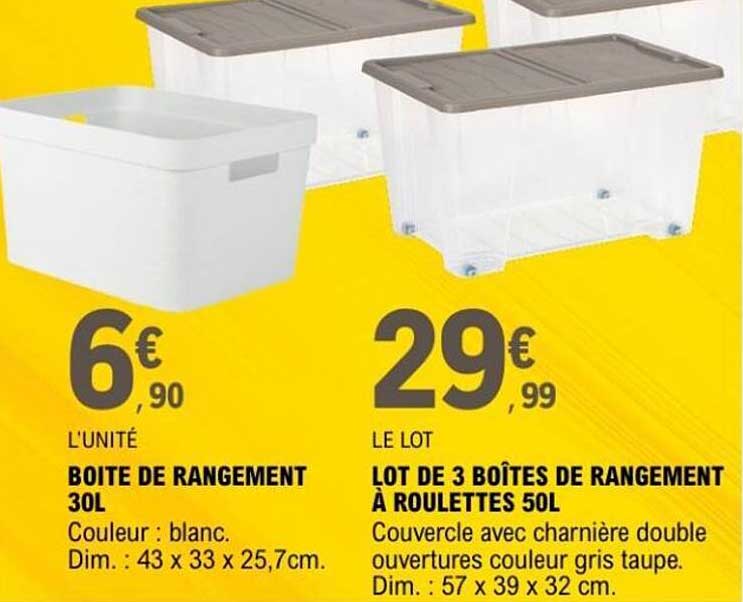 LOT DE 3 BOÎTES DE RANGEMENT À ROULETTES 50L