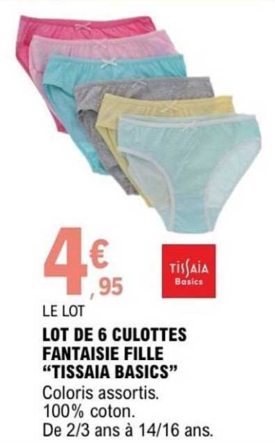 LOT DE 6 CULOTTES FANTAISIE FILLE "TISSAIA BASICS"