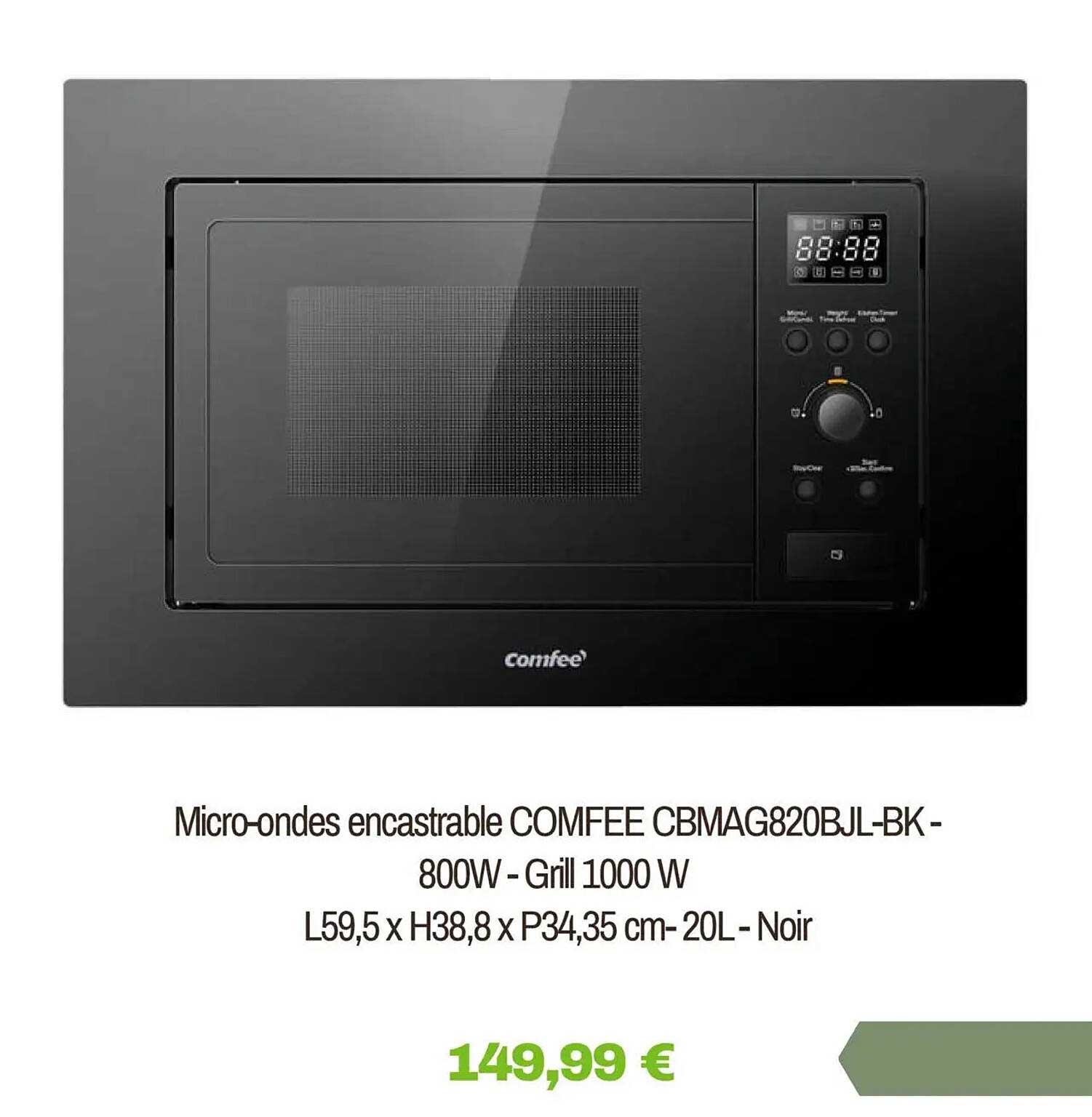 Micro-ondes encastrable COMFEE CBMAG820BJL-BK - 800W - Grill 1000 W