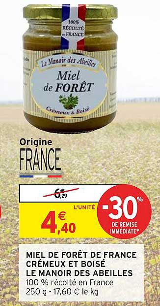 MIEL DE FORÊT DE FRANCE CRÉMEUX ET BOISÉ
