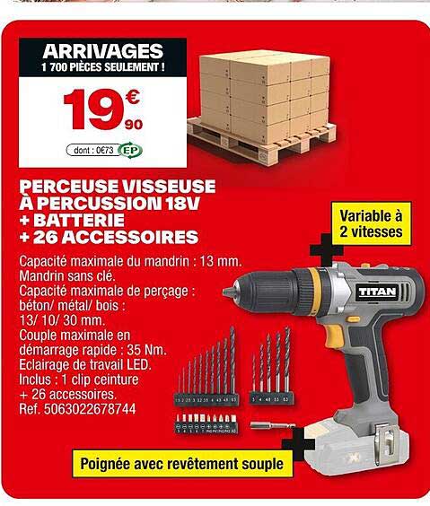PERCEUSE VISSEUSE À PERCUSSION 18V + BATTERIE + 26 ACCESSOIRES
