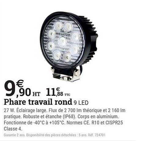 Phare travail rond 9 LED