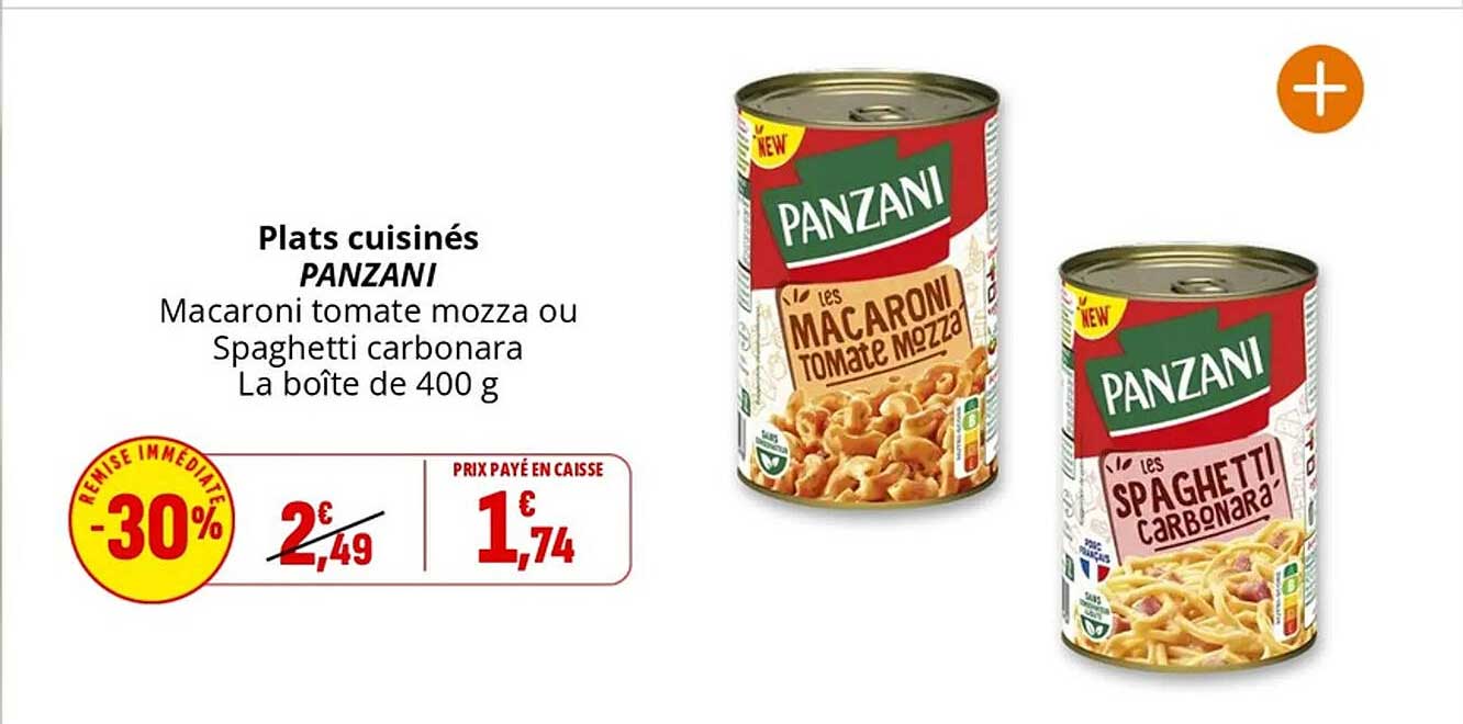 Plats cuisinés PANZANI - Macaroni tomate mozza ou Spaghetti carbonara