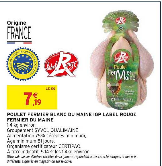 POULET FERMIER BLANC DU MAINE IGP LABEL ROUGE FERMIER DU MAINE