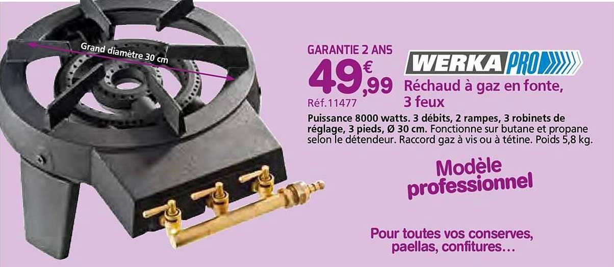 Réchaud à gaz en fonte, 3 feux