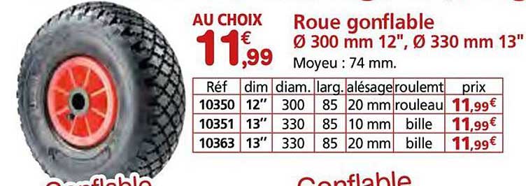 Roue gonflable Ø 300 mm 12", Ø 330 mm 13"