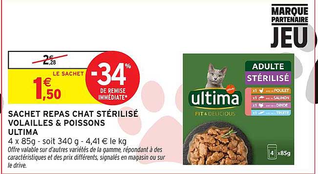 SACHET REPAS CHAT STÉRILISÉ VOLAILLES & POISSONS ULTIMA