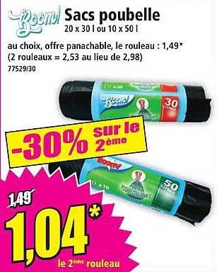 Sacs poubelle 20 x 30 l ou 10 x 50 l