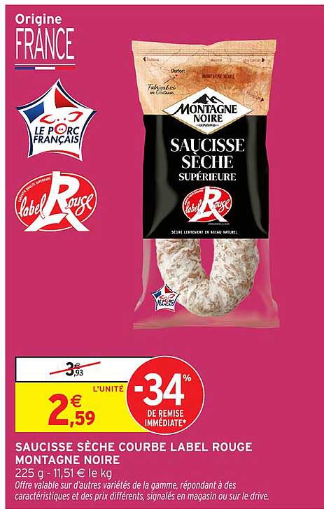 SAUCISSE SÈCHE COURBE LABEL ROUGE MONTAGNE NOIRE