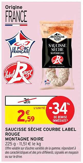 SAUCISSE SÈCHE COURBE LABEL ROUGE MONTAGNE NOIRE