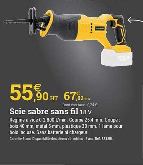 Scie sabre sans fil 18 V