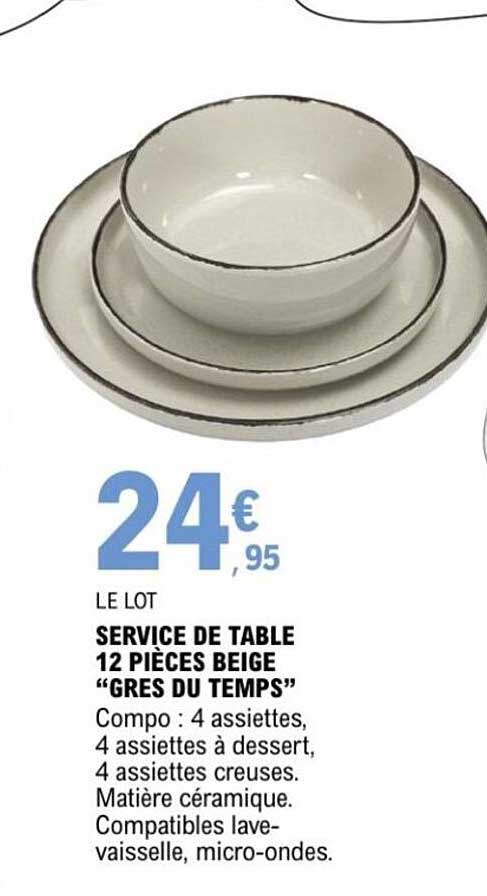 SERVICE DE TABLE 12 PIÈCES BEIGE "GRES DU TEMPS"