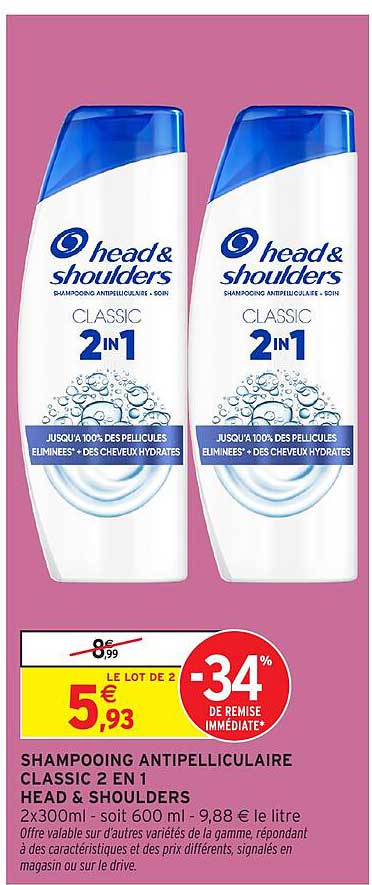 SHAMPOOING ANTIPELLICULAIRE CLASSIC 2 EN 1 HEAD & SHOULDERS