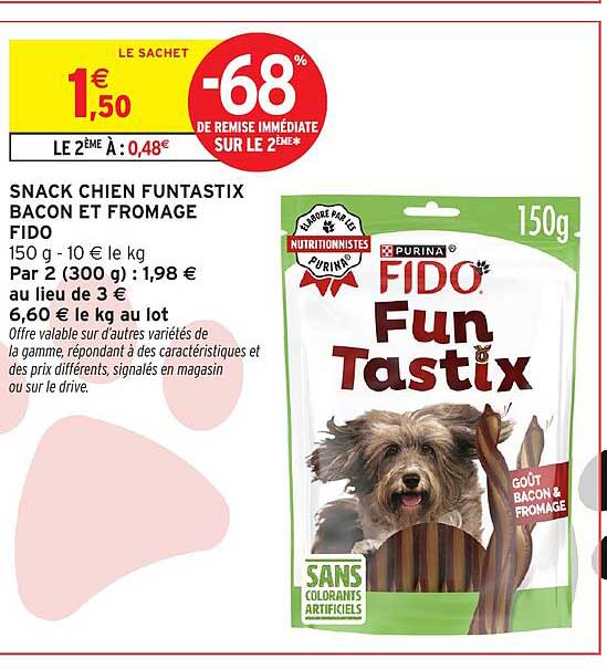 SNACK CHIEN FUNTASTIX BACON ET FROMAGE FIDO