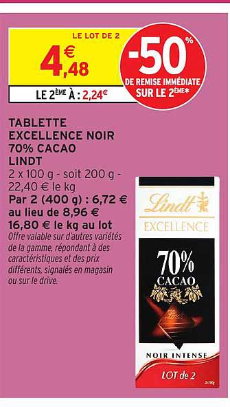 TABLETTE EXCELLENCE NOIR 70% CACAO LINDT