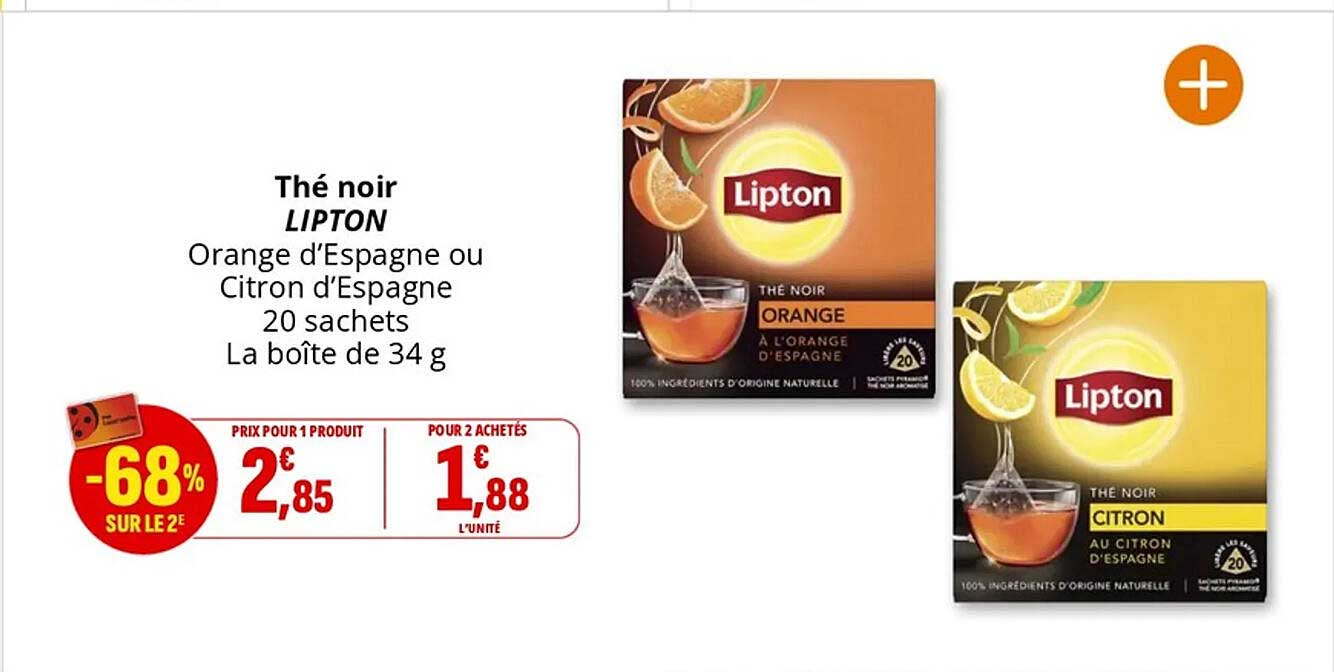 Thé noir LIPTON Orange d'Espagne ou Citron d'Espagne