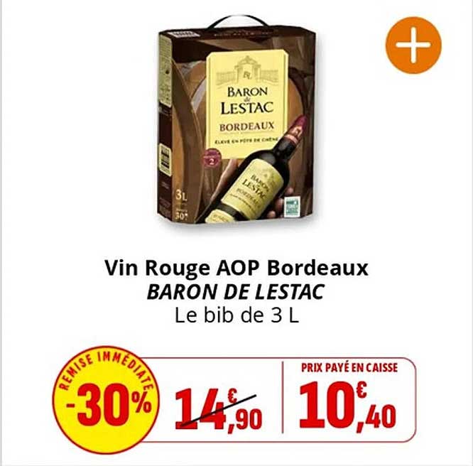 Vin Rouge AOP Bordeaux BARON DE LESTAC Le bib de 3 L