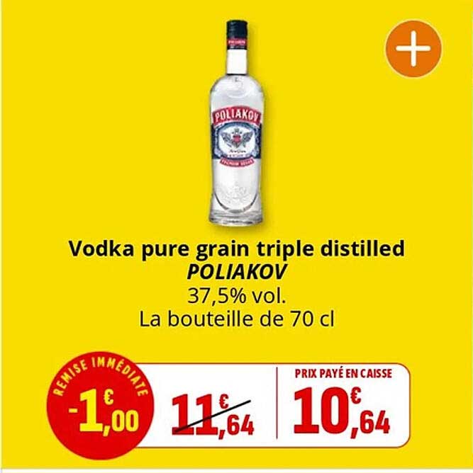 Vodka pure grain triple distilled POLIAKOV 37,5% vol. La bouteille de 70 cl