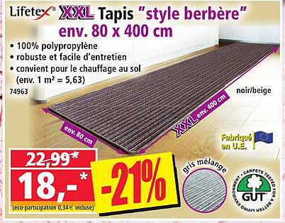 XXL Tapis "style berbère" env. 80 x 400 cm