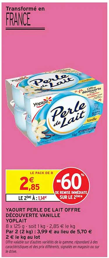 Yaourt Perle de Lait Offre Découverte Vanille Yoplait