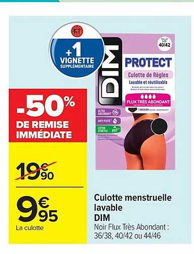 +1 VIGNETTE SUPPLÉMENTAIRE DIM PROTECT Culotte de Règles lavable et reutilisable