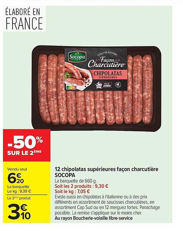 12 chipolatas supérieures façon charcutière SOCOPA