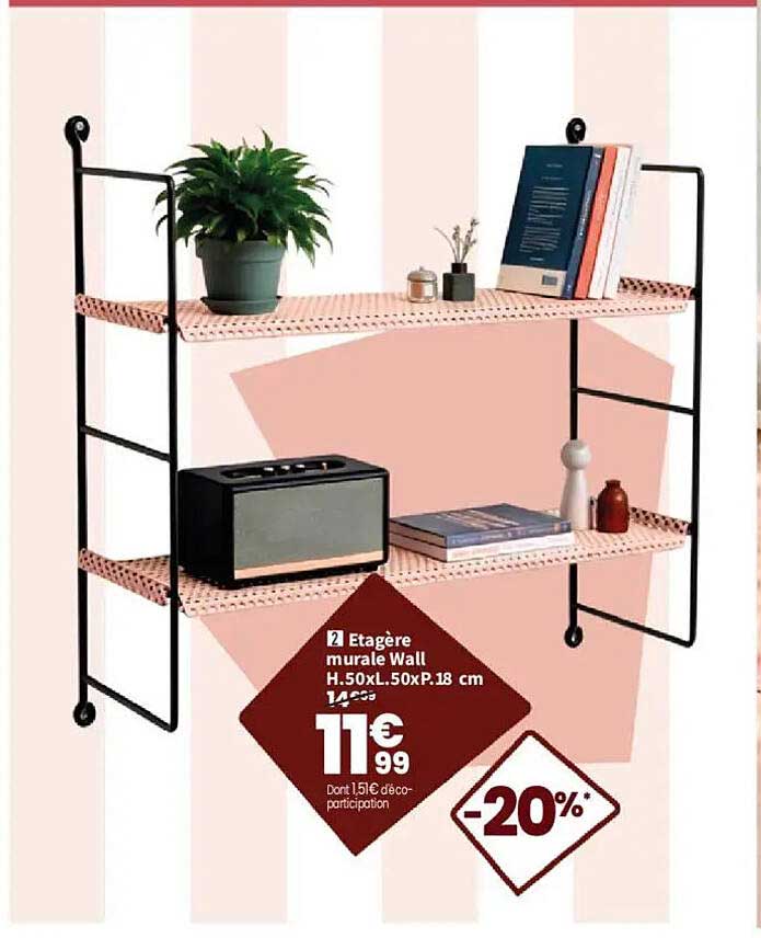 2 Etagère murale Wall H.50xL.50xP.18 cm
