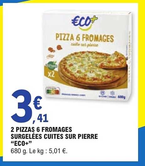 2 PIZZAS 6 FROMAGES SURGELEES CUITES SUR PIERRE "ECO+"