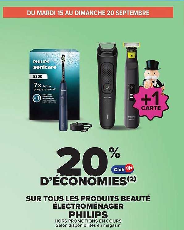 20% d'économies Club sur tous les produits beauté électroménager Philips