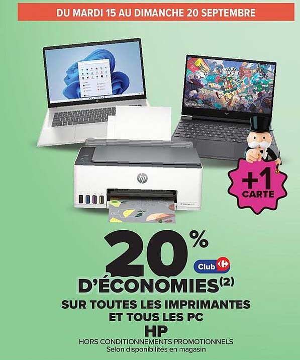 20% D'ÉCONOMIES SUR TOUTES LES IMPRIMANTES ET TOUS LES PC HP