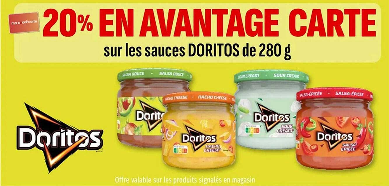 20% EN AVANTAGE CARTE sur les sauces DORITOS de 280 g