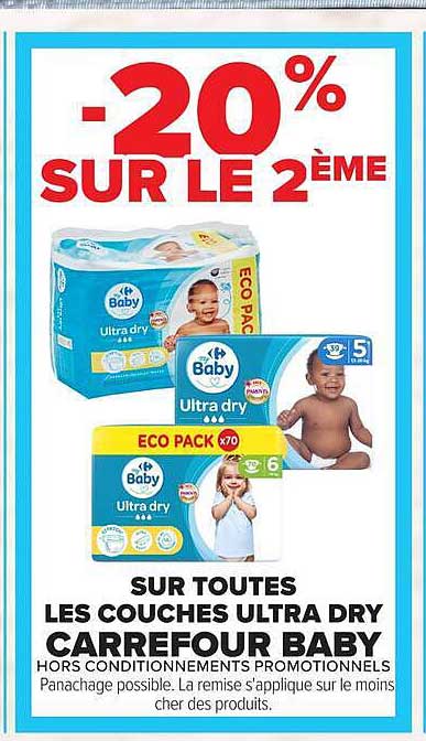 -20% SUR LE 2ÈME SUR TOUTES LES COUCHES ULTRA DRY CARREFOUR BABY