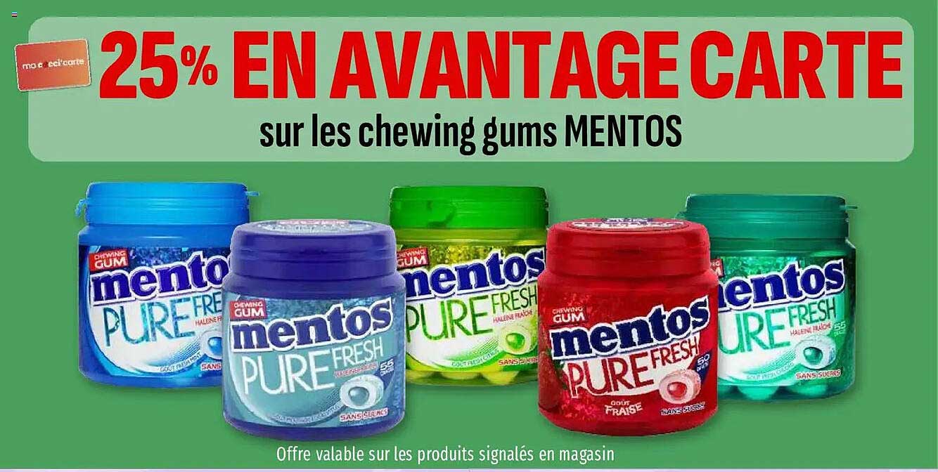 25% EN AVANTAGE CARTE sur les chewing gums MENTOS