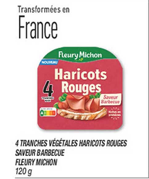 4 TRANCHES VÉGÉTALES HARICOTS ROUGES SAVEUR BARBECUE FLEURY MICHON 120 g