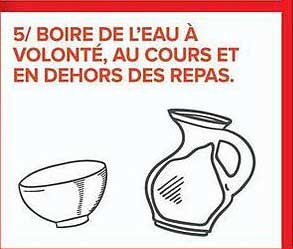 5/ BOIRE DE L’EAU À VOLONTÉ, AU COURS ET EN DEHORS DES REPAS.