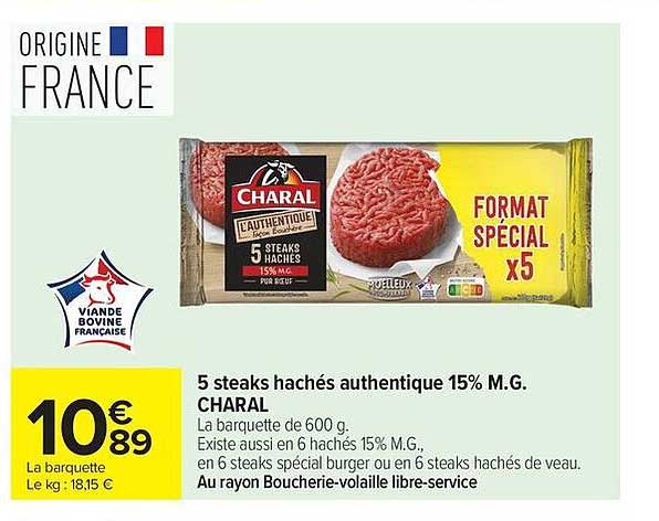 5 steaks hachés authentique 15% M.G. CHARAL