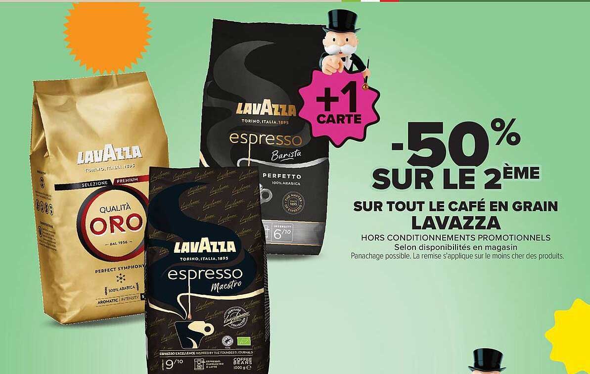 -50% SUR LE 2ÈME SUR TOUT LE CAFÉ EN GRAIN LAVAZZA