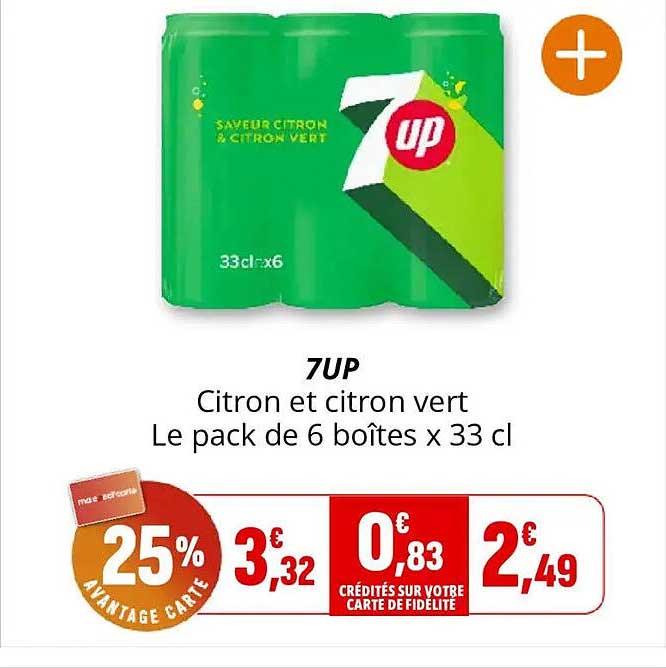 7UP Citron et citron vert Le pack de 6 boîtes x 33 cl