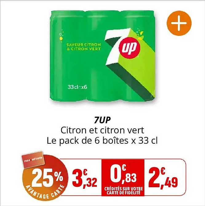 7UP Citron et citron vert Le pack de 6 boîtes x 33 cl