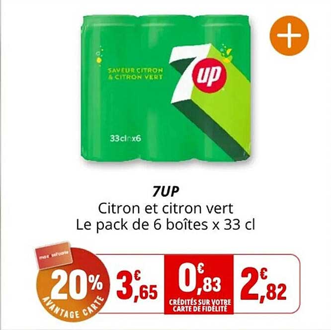 7UP Citron et citron vert Le pack de 6 boîtes x 33 cl