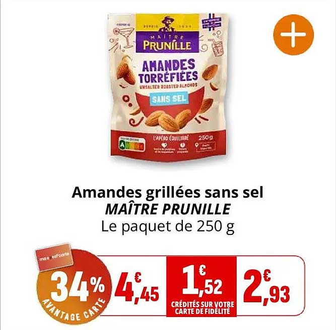Amandes grillées sans sel MAÎTRE PRUNILLE Le paquet de 250 g