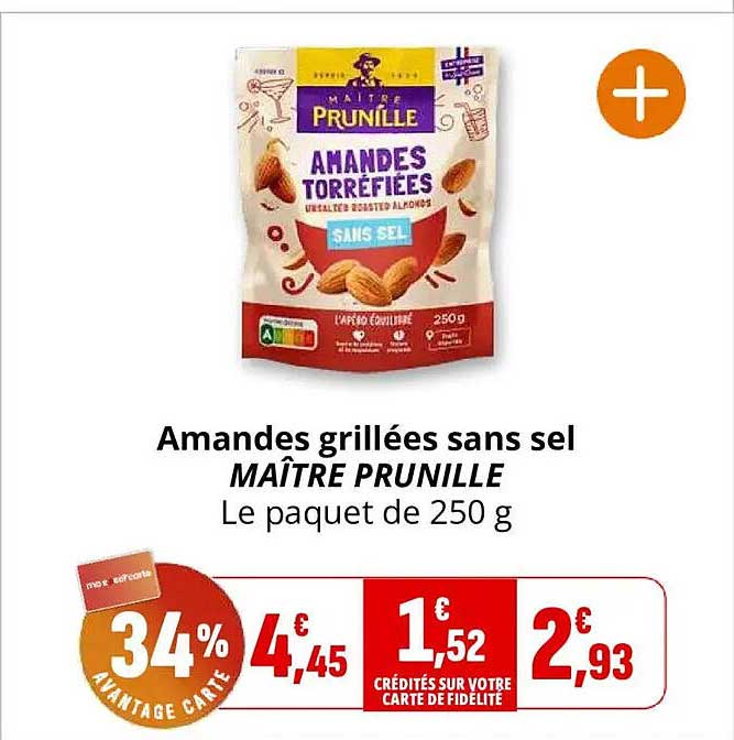 Amandes grillées sans sel MAÎTRE PRUNILLE Le paquet de 250 g