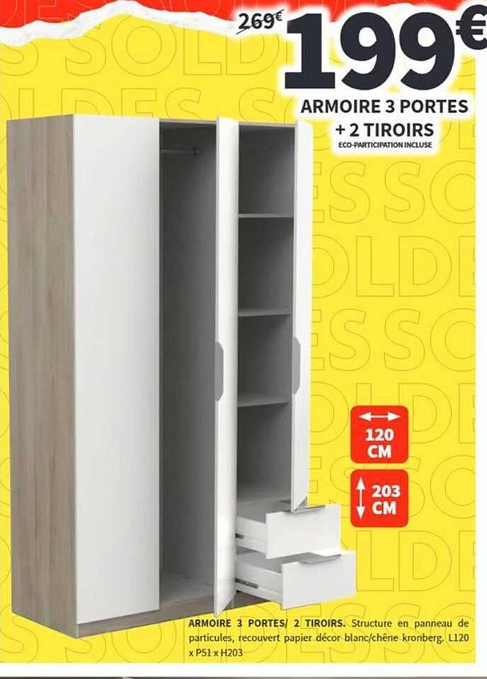 ARMOIRE 3 PORTES + 2 TIROIRS