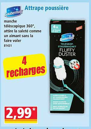 Attrape poussière manche télescopique 360°, attire la saleté comme un aimant sans la faire voler 81431