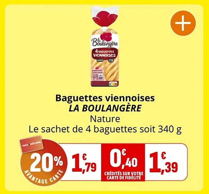 Baguettes viennoises LA BOULANGÈRE Nature Le sachet de 4 baguettes soit 340 g