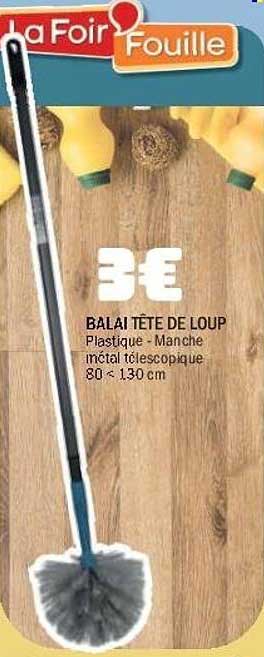BALAI TÊTE DE LOUP Plastique - Manche métal télescopique 80 < 130 cm