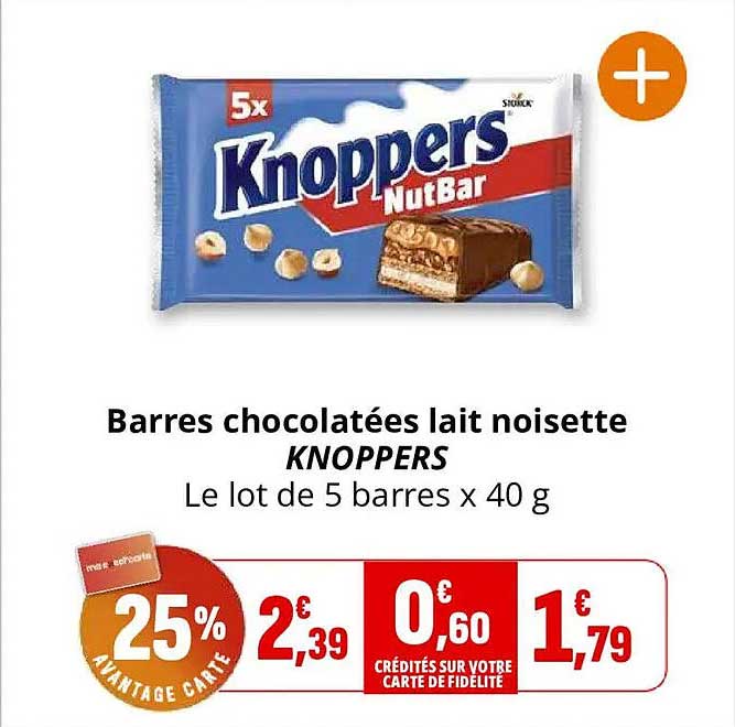 Barres chocolatées lait noisette KNOPPERS
